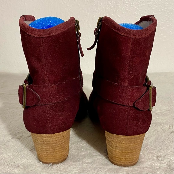 Nordstrom Hinge Billy Burgundy Suede Harness Booties Women’s Size 7.5M - Picture 5 of 13